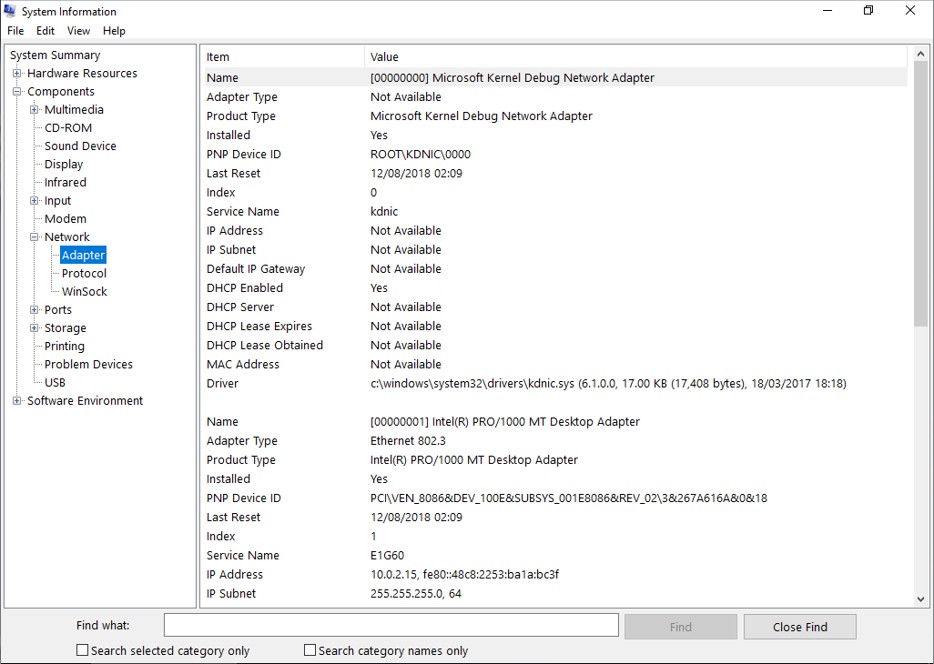 Msinfo32 Network Adapters