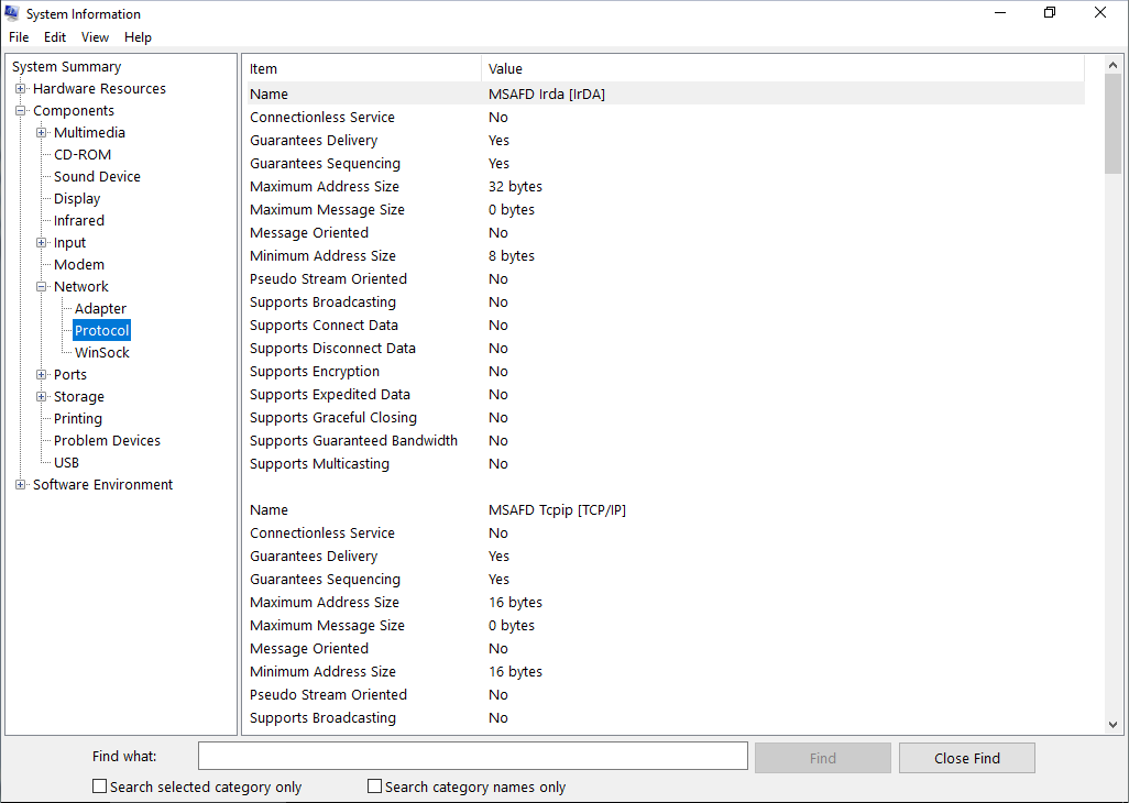 Msinfo32 Network Protocols